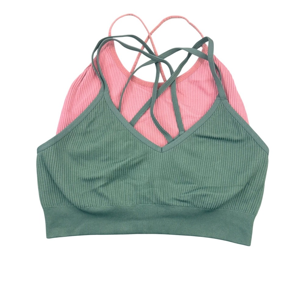 Aerie Colsie Womens Ribbed Seamless Strappy Bralette Bundle Green Pink Size M